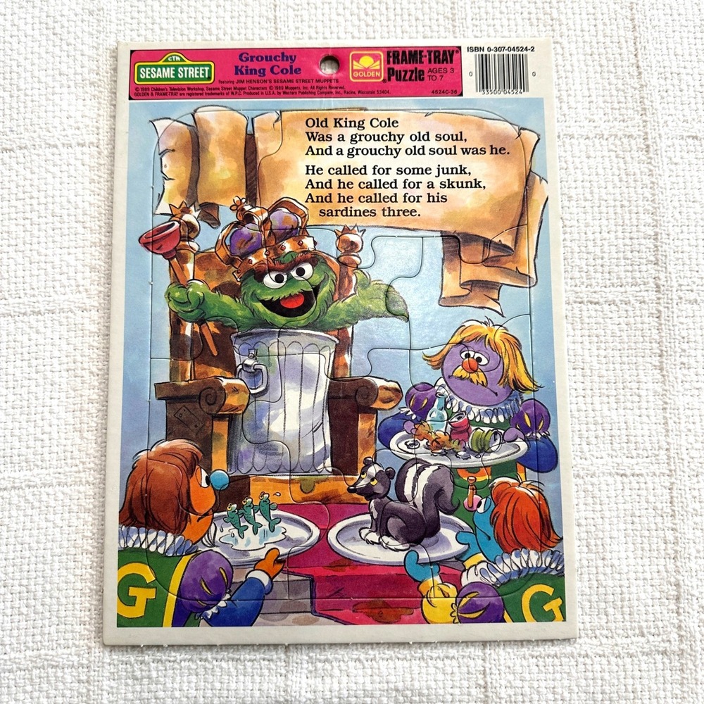 VTG Sesame Street Golden Frame Tray Puzzle Oscar the Grouch King Cole Nursery 89